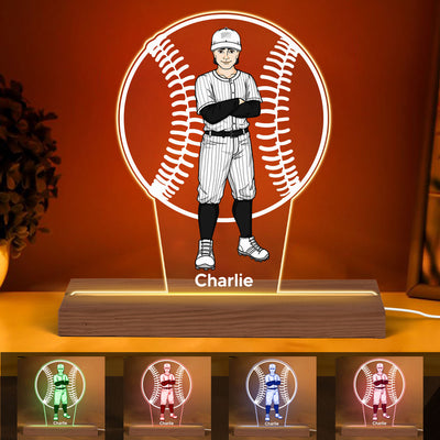 Gift For Baseball Player Personalized Custom Shape Acrylic Plaque With LED Night Light