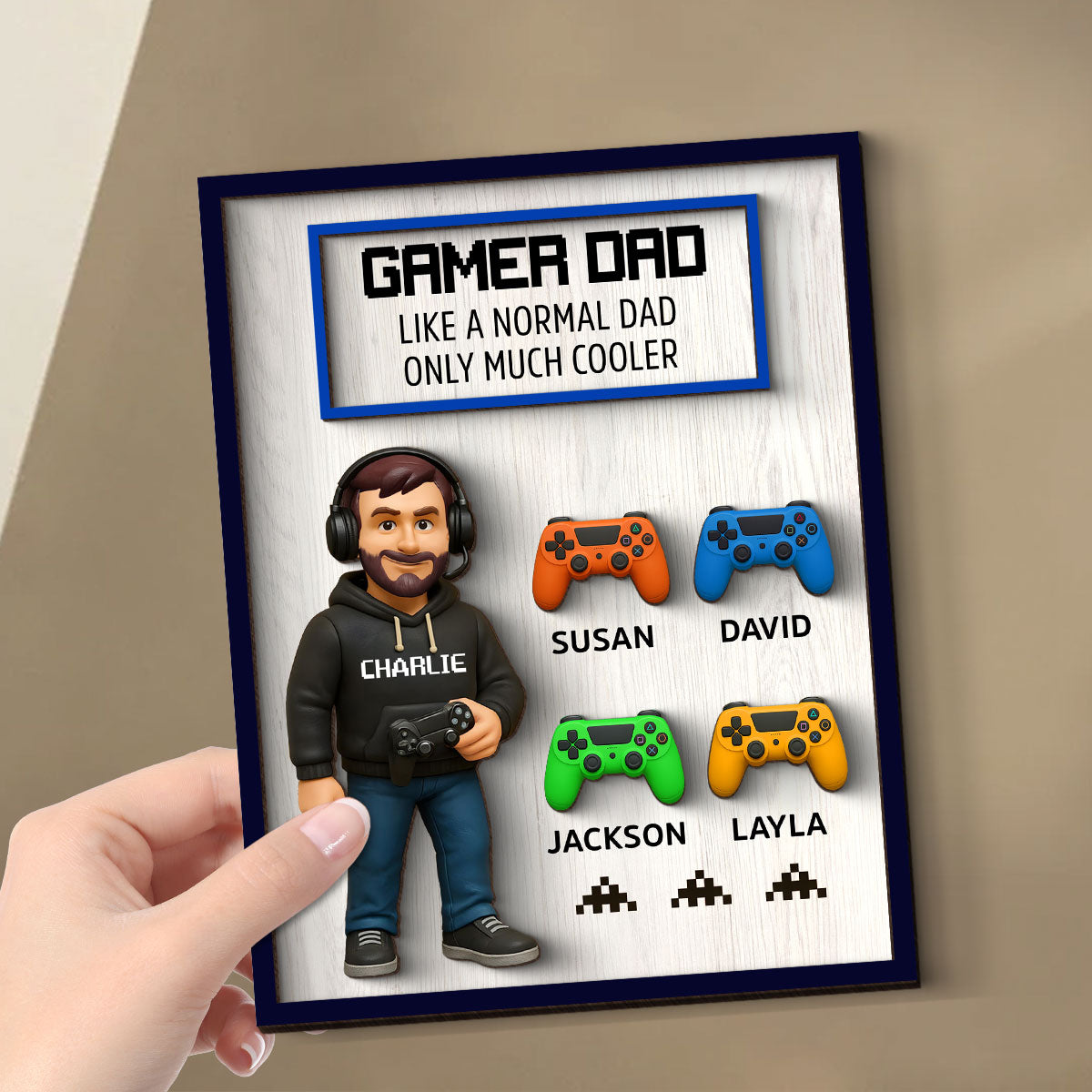Gamer Dad Much Cooler Personalized 2-Layered Wooden Plaque, Father's Day Gift for Gamer Dads