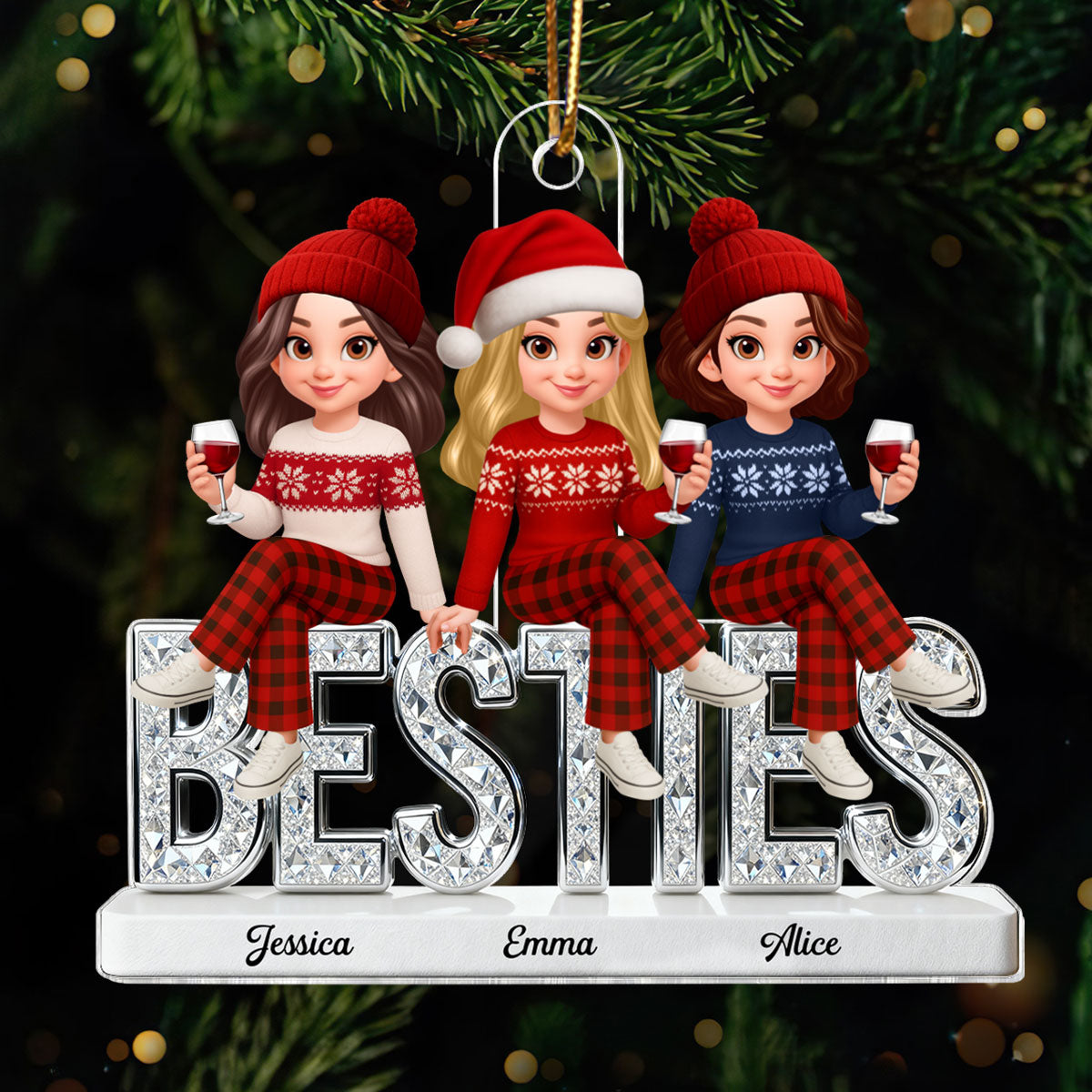 3D Shinning Effect Besties Christmas - Personalized Acrylic Ornament - Gift For Best Friends