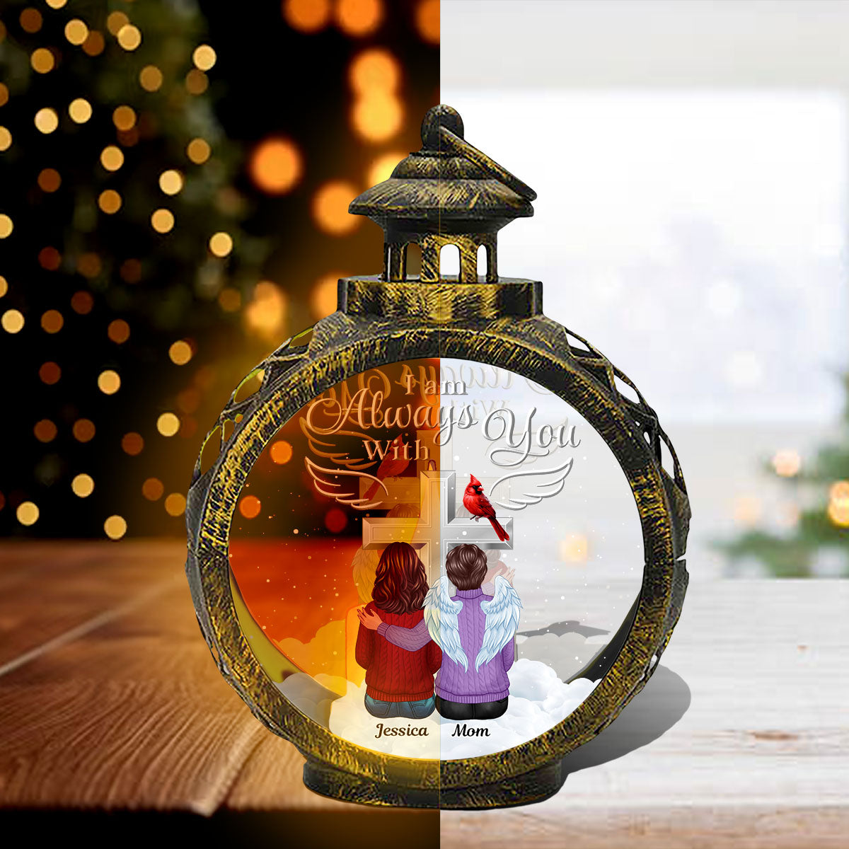 Always With You Family Cross Memorial Keepsake Personalized Lantern Ornament