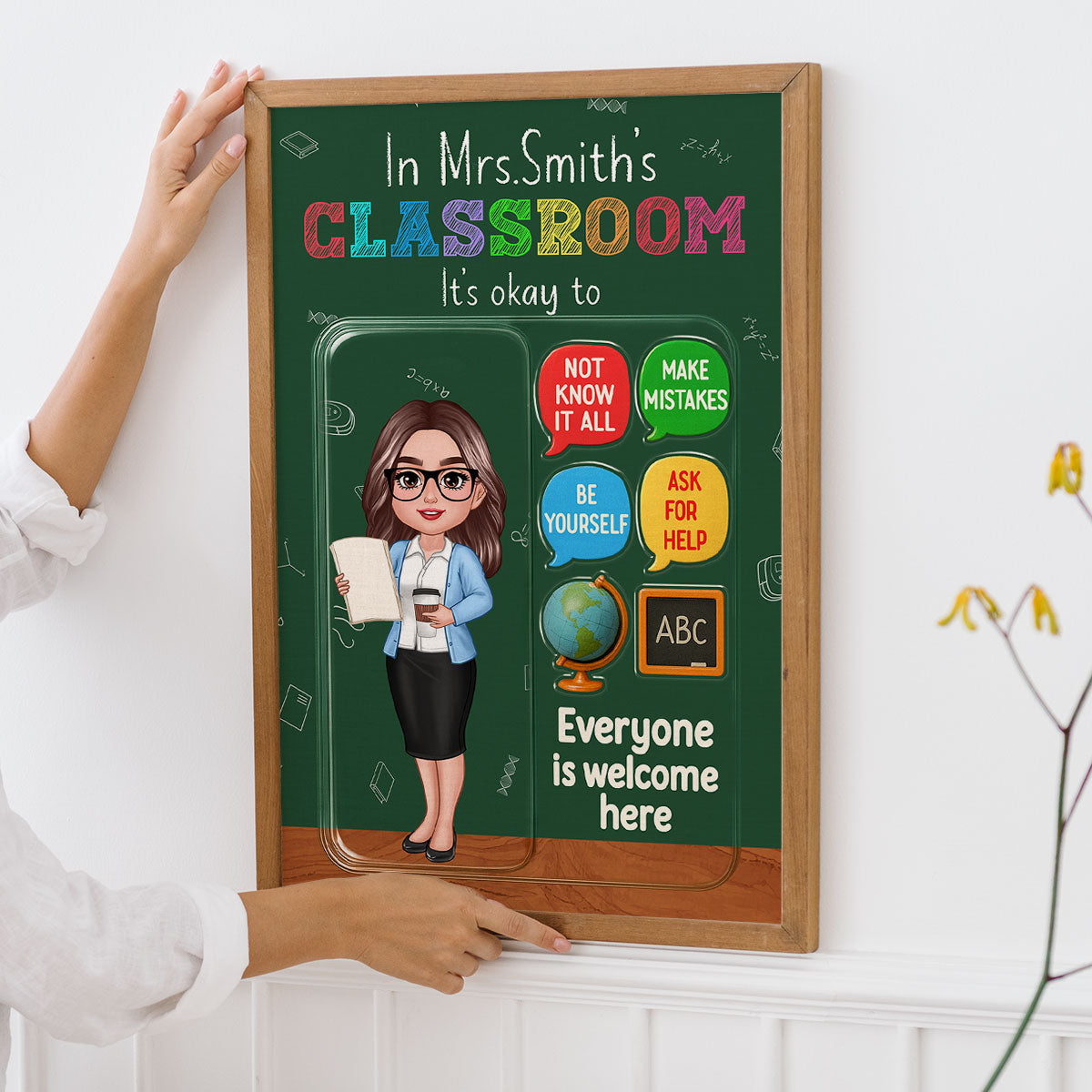 In Teacher Classroom 3D Effect Action Figure Personalized Poster, Back to School Gift for Teachers
