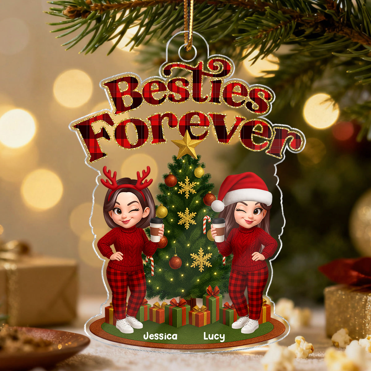 Christmas Pretty Besties Forever - Personalized Acrylic Ornament