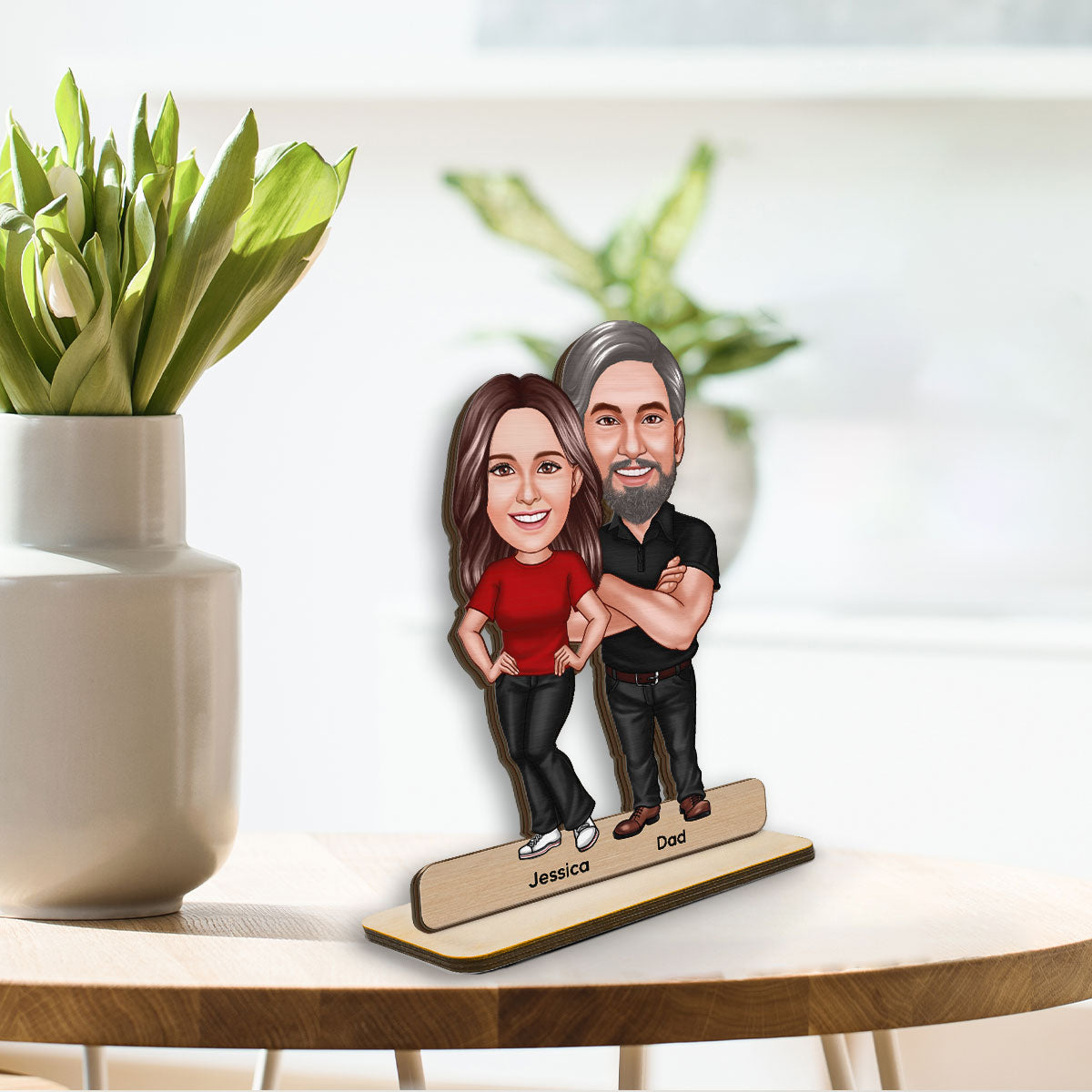 Dad Grandpa Kids Caricature Personalized Standing Wooden Plaque