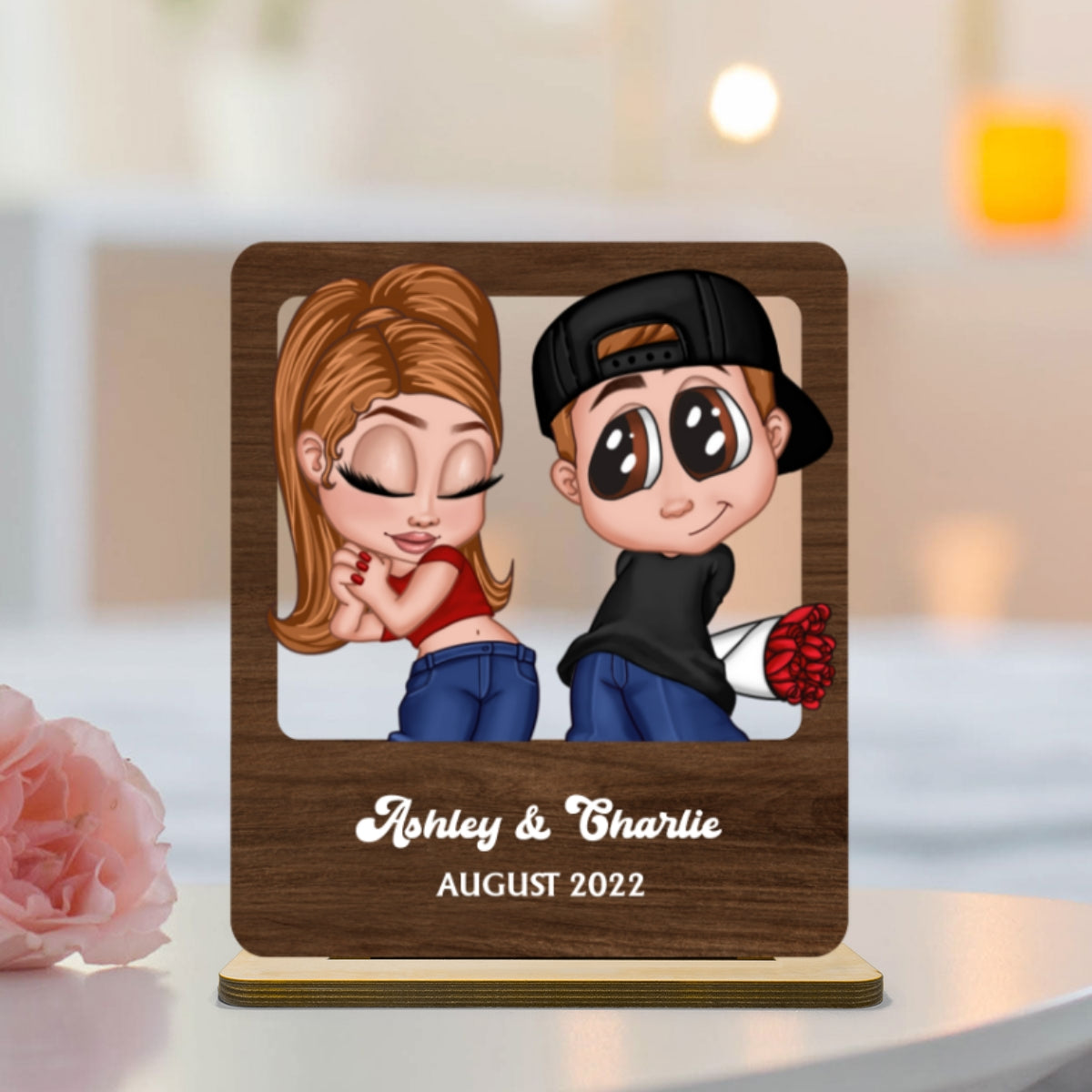 Y2K Couple Inside Frame Personalized Standing Wooden Plaque, Valentines Day Gift, Anniversay Gift for Couples