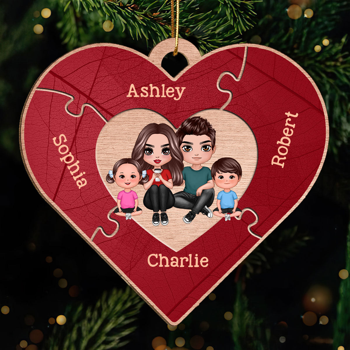 Together We Make A Family Heart Puzzle Personalized Wooden Ornament