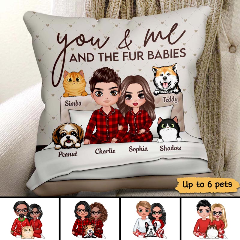 You Me And Fur Babies On Bed Personalized Pillow