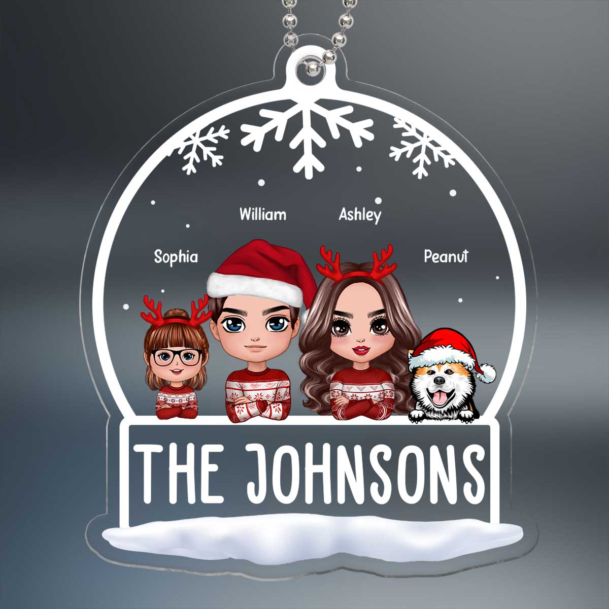 Family Peeking Snow Globe Personalized Acrylic Ornament