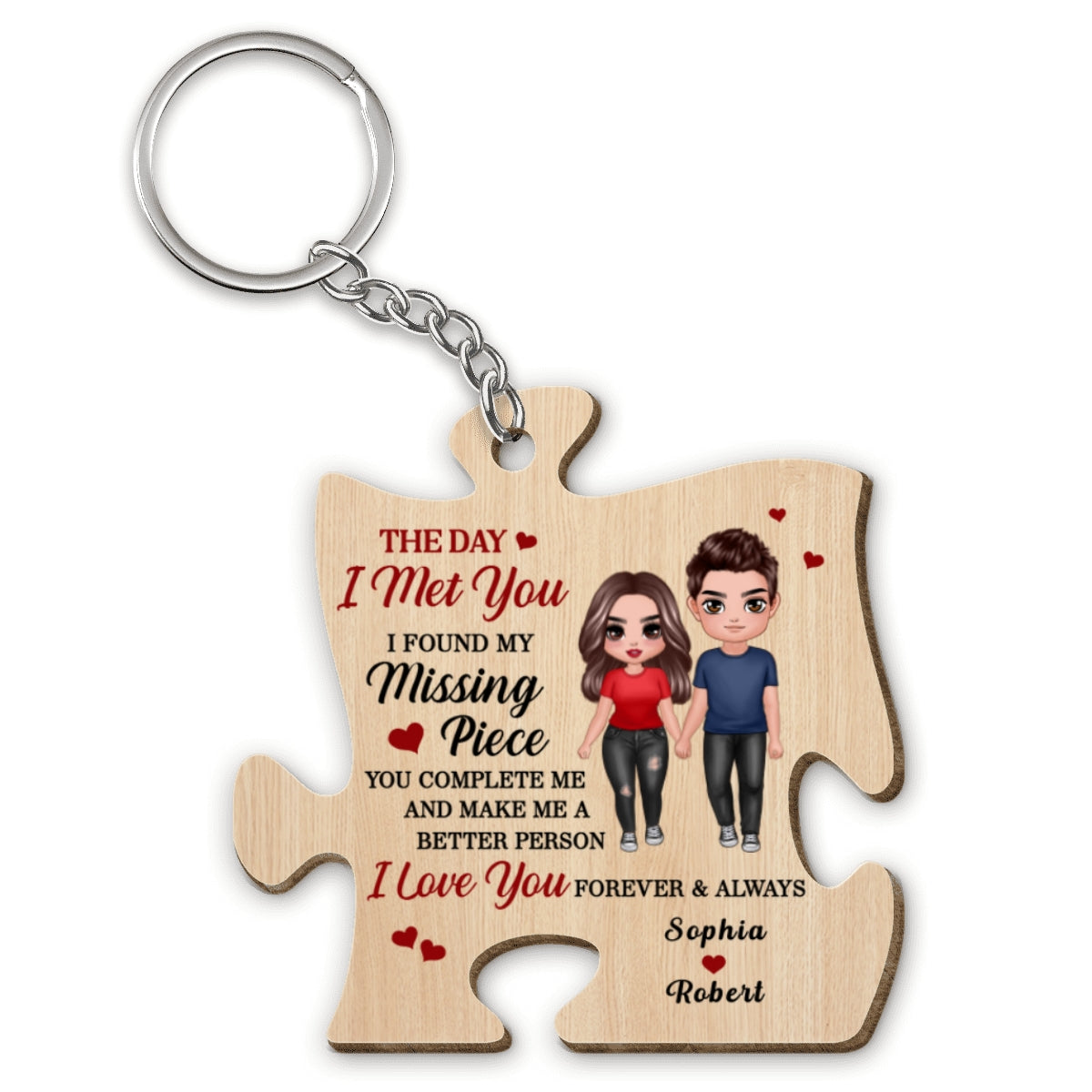 Doll Couple Standing Found My Missing Piece Gift For Him For Her Personalized Wooden Keychain