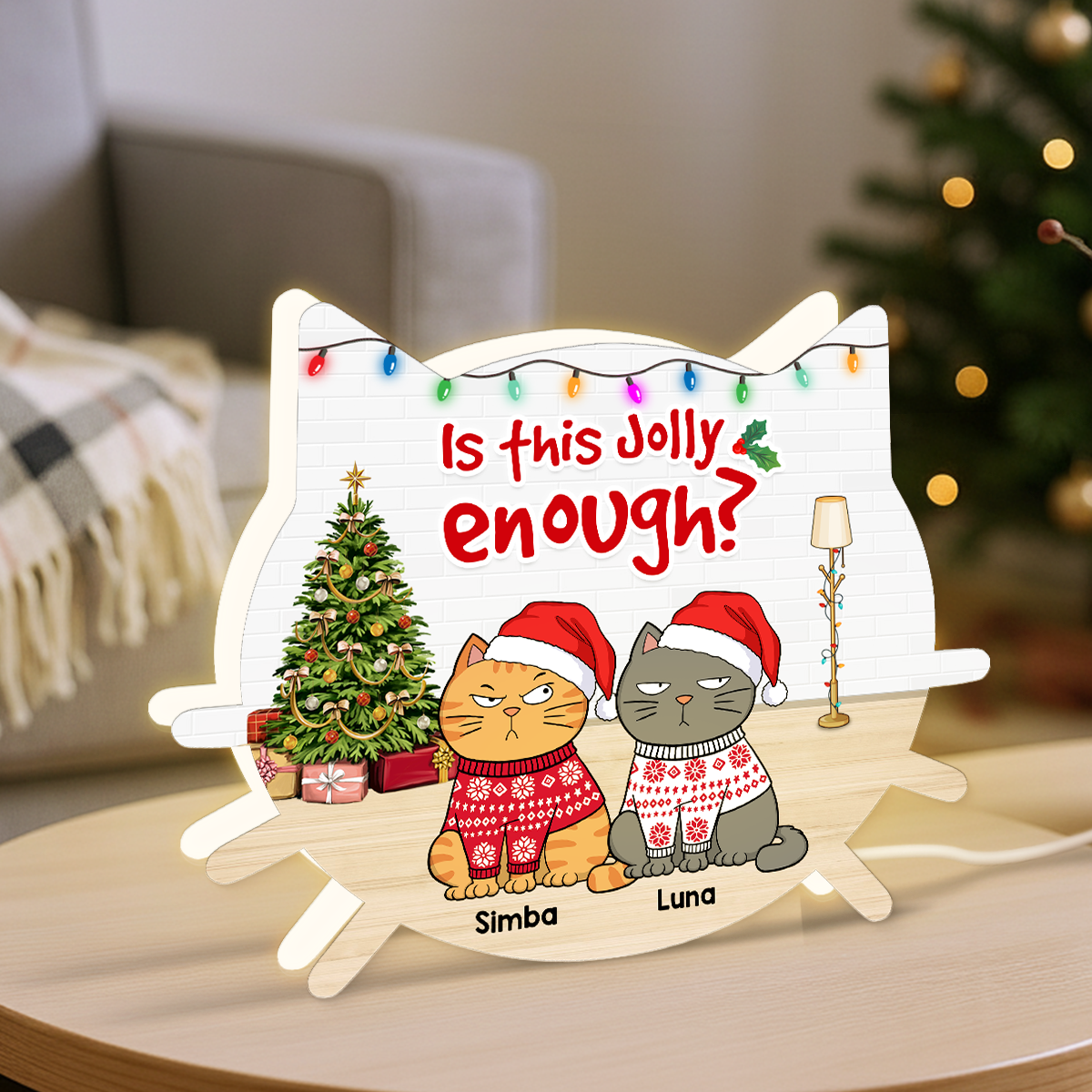 Christmas Funny Cats Meowy Christmas - Personalized Light Box - Gift For Cat Lovers