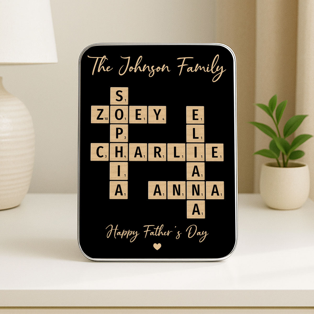 Family Names Crossword Puzzle Art Personalized Mirrored Picture Frame, Gift For Dad, Mom