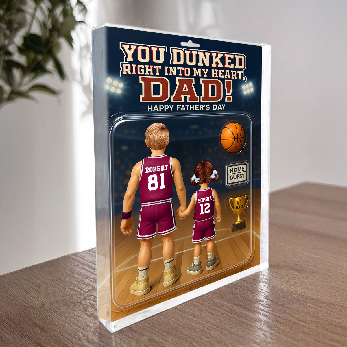 You Dunked Right into my Heart Dad, Basketball Custom Figure - Personalized Acrylic Block Plaque - Gift For Dad, Gift For Husband, Gift For Grandpa