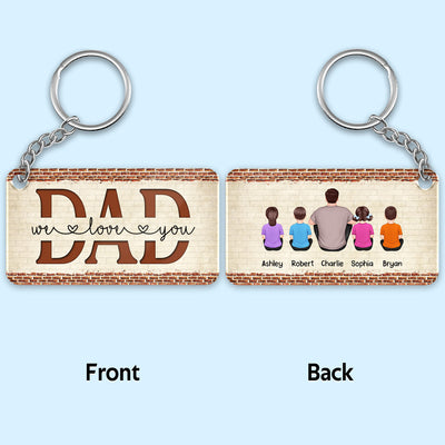 Best Dad Ever Brick Back View Man Sitting With Kids Dog Cat Personalized Acrylic Keychain