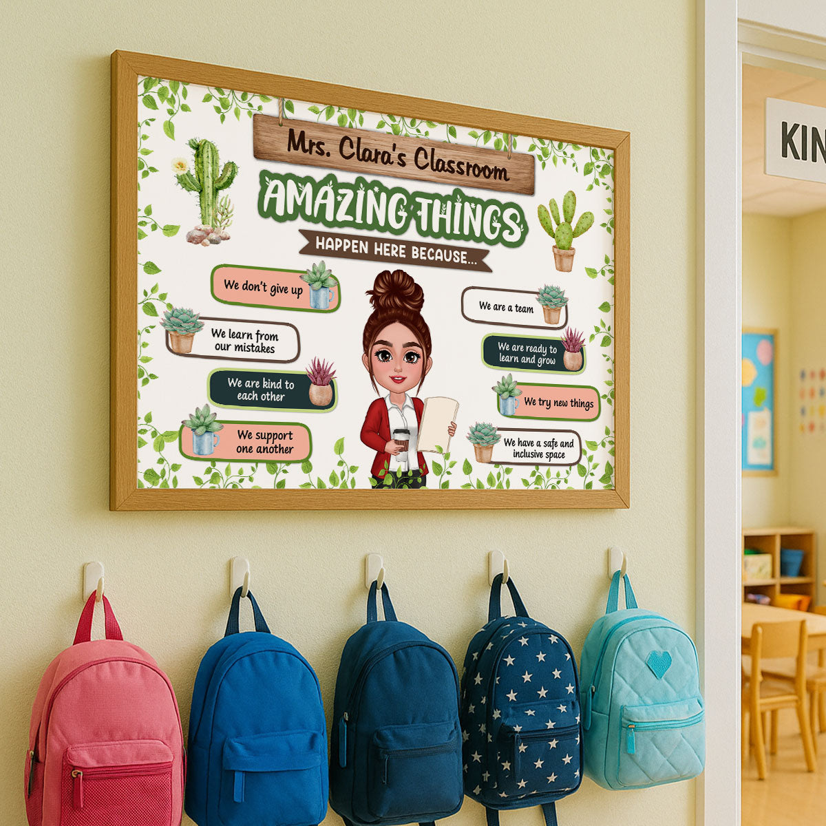 Greenery Boho Plants Amazing Things Happen Here Teacher Personalized Poster, Classroom Decoration