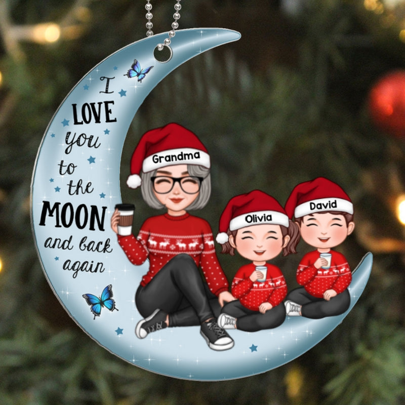 Cute Grandma & Grandkids On Moon Christmas Gift Personalized Acrylic Ornament
