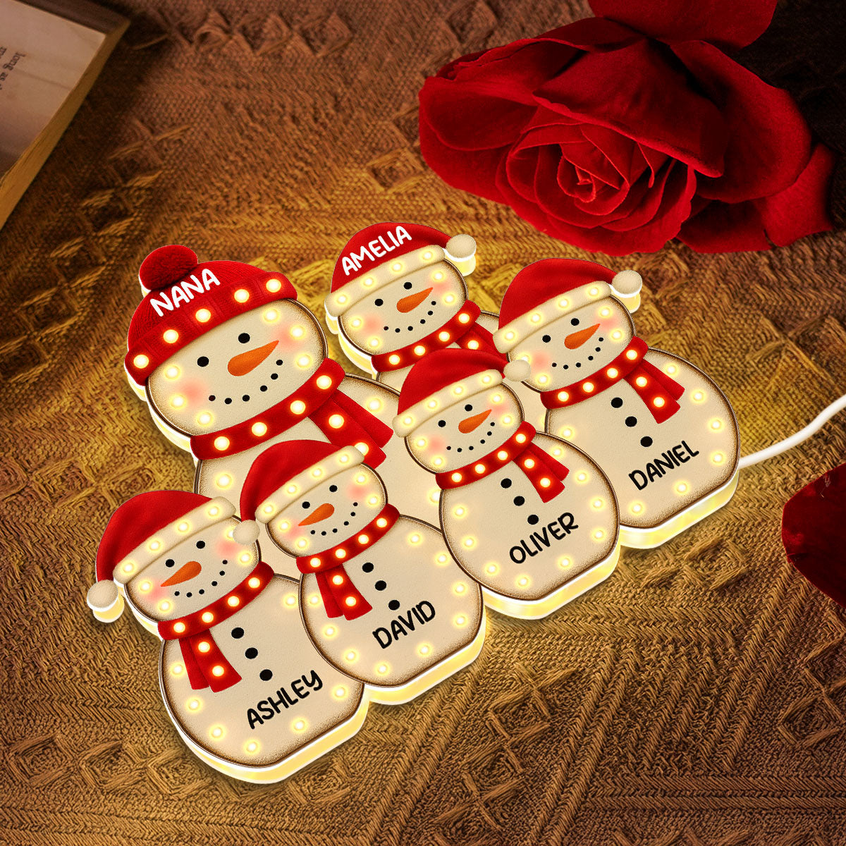 Snowman Grandma Grandkids Marquee Effect Personalized LED Light Box, Christmas Gift