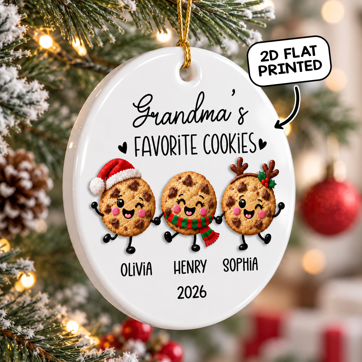 Grandma Favorite Cookies 2D Flat - Personalized Ceramic Ornament - Christmas Gift For Grandma