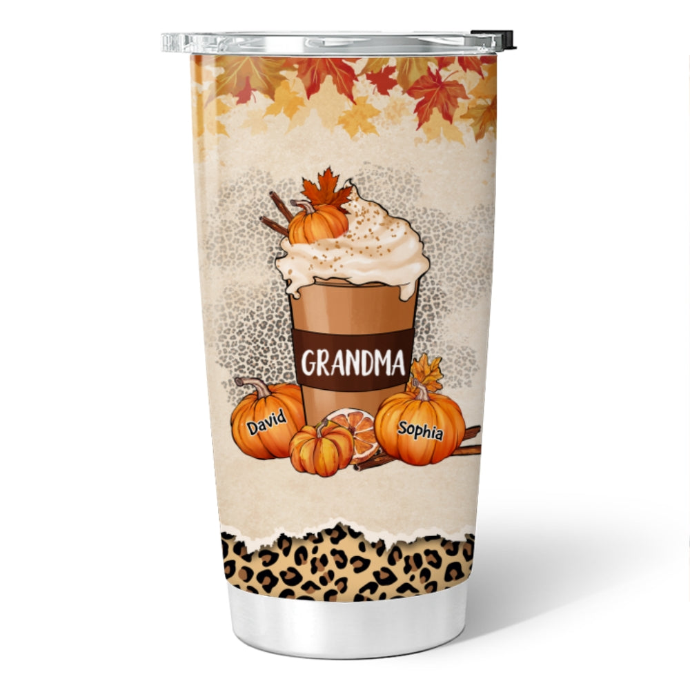 Grandma Pumpkin Spice Latte And Pumpkids Fall Season Personalized Tumbler