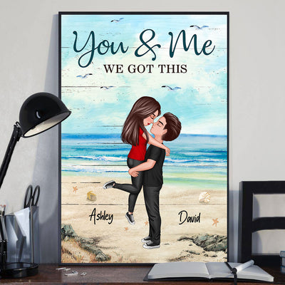 Couple Hugging Kissing At Beach Personalized Vertical Poster