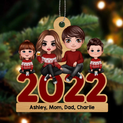 Family Sitting 2022 Christmas Personalized Wooden Ornament