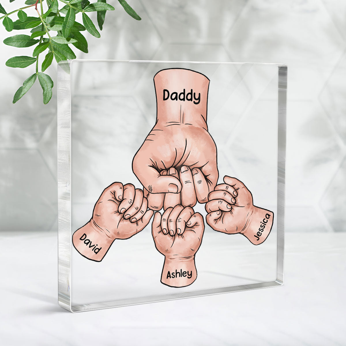 Dad Grandpa And Kids Fist Bump Hands Father's Day Gift Personalized Square Acrylic Block