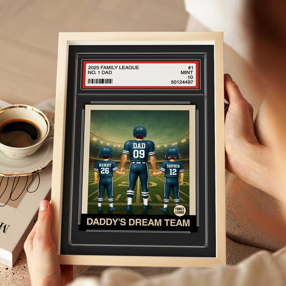 Football No. 1 Dad Man & Kids Trading Card Style Personalized Poster