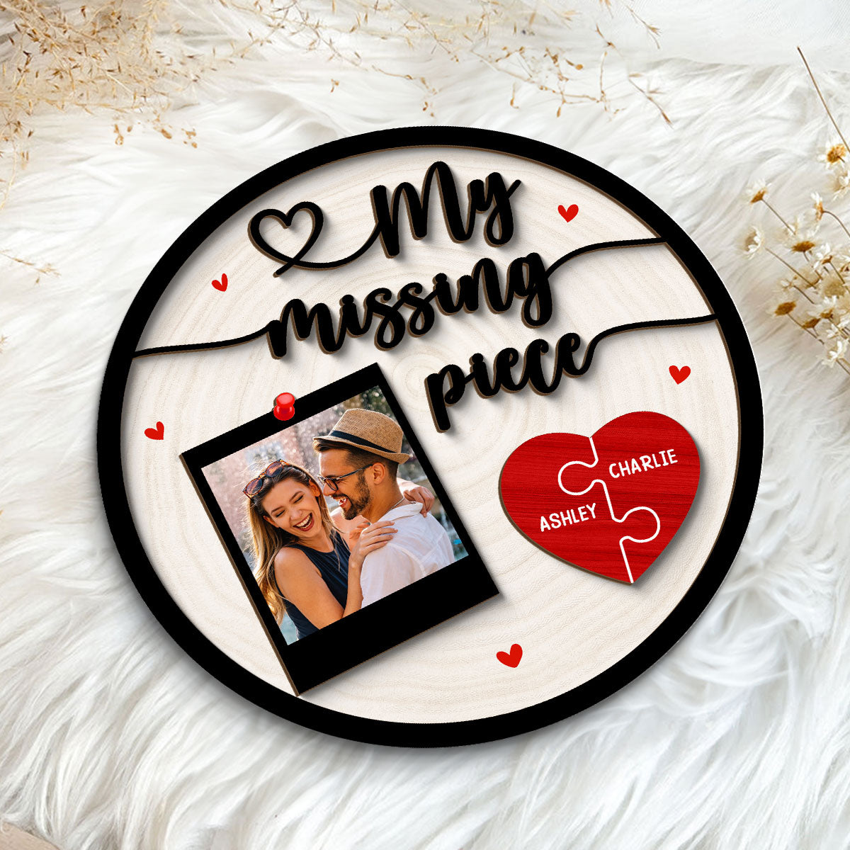 My Missing Piece Couple Photo  Gift Personalized 2-Layer Wooden Plaque