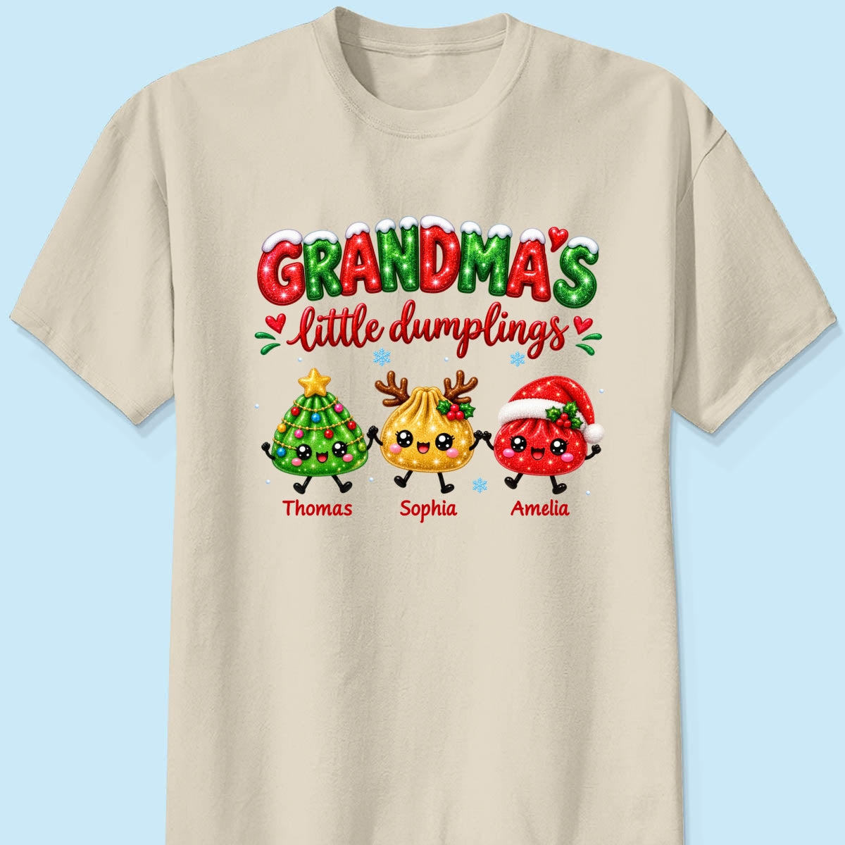 Grandma's Little Dumplings - Personalized Shirt - Trendy Christmas Tee for Grandmas, Gift for Mom, Grandma