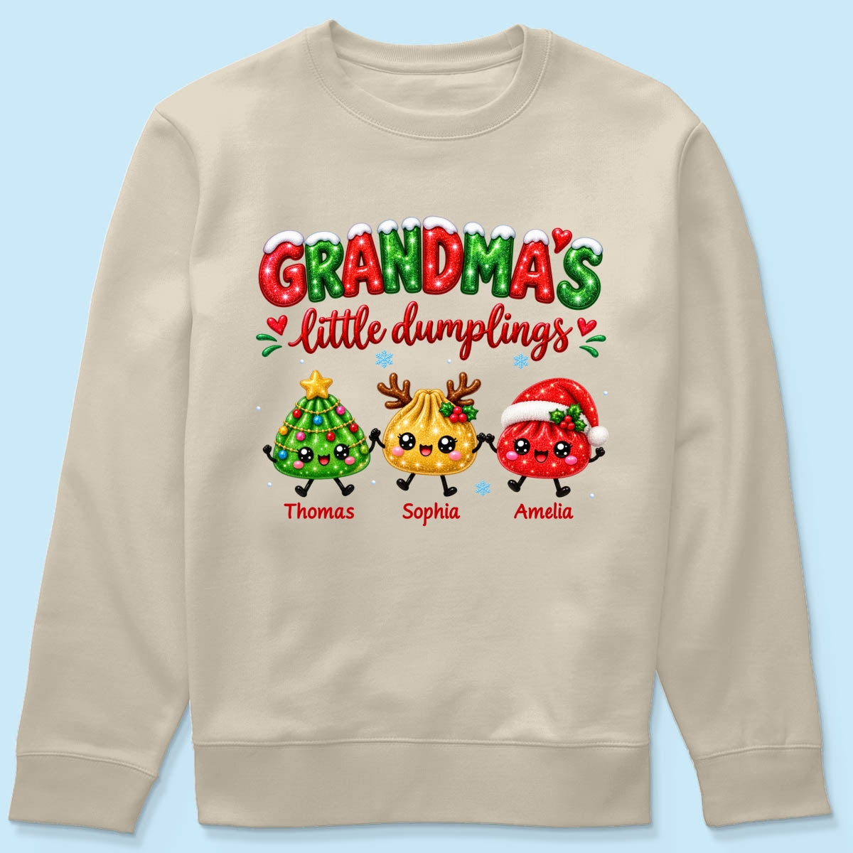 Grandma's Little Dumplings - Personalized Shirt - Trendy Christmas Tee for Grandmas, Gift for Mom, Grandma