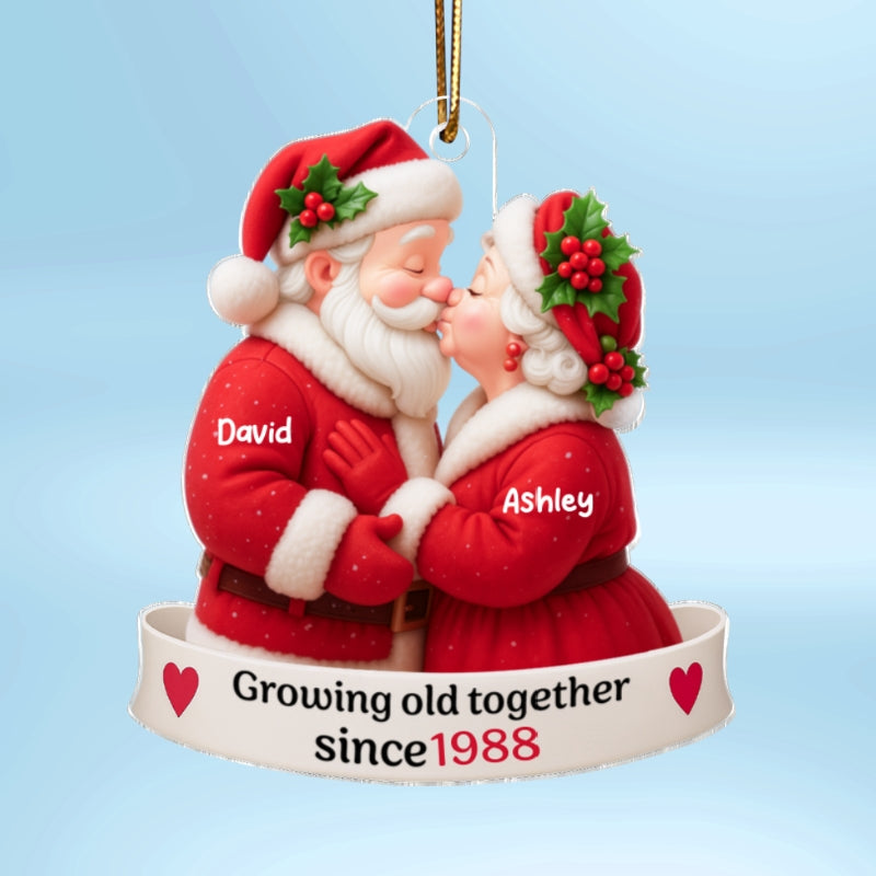 Santa Couple Growing Old Together Personalized Acrylic Ornament, Anniversary, Christmas Gift for him, Gift for her
