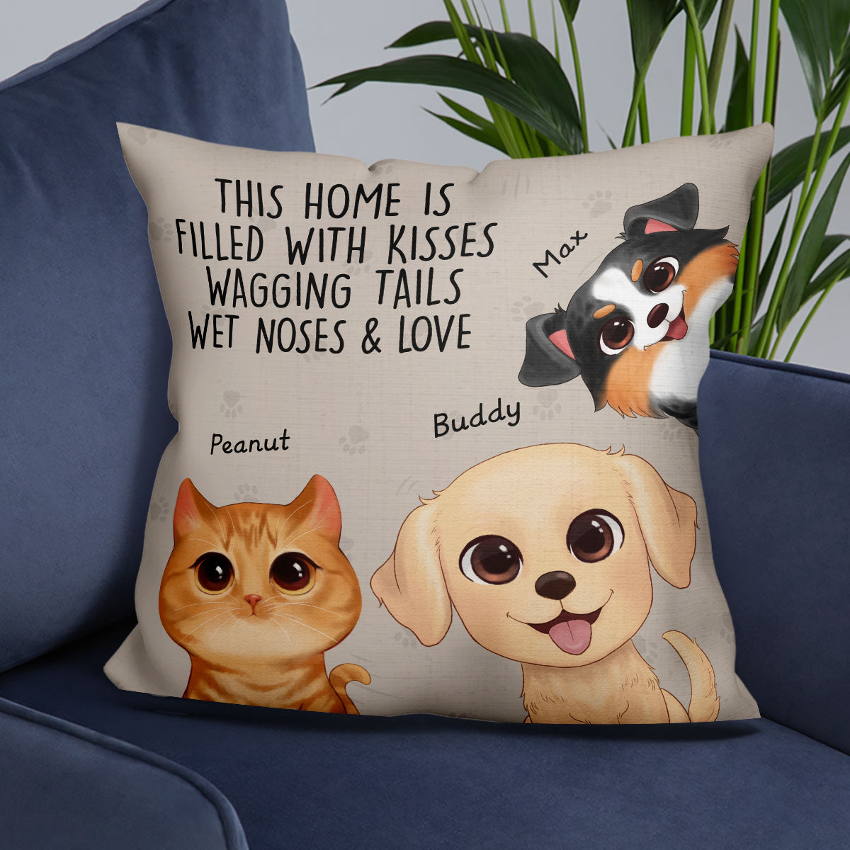 This Home Is Filled With Kisses Wagging Tails Gift For Dog Cat Pet Lover Personalized Pillow