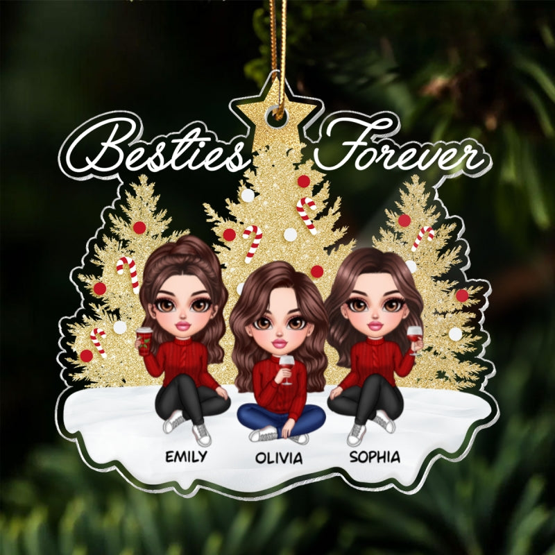 Sparkling Christmas Tree Besties Forever Personalized Acrylic Ornament, Christmas Gift For Best Friends