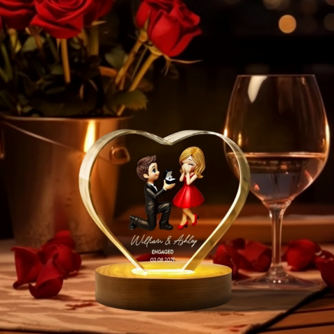 Marriage Proposal 3D Effect Personalized Crystal Heart LED,  Engagement Gift for her, Free Delivery