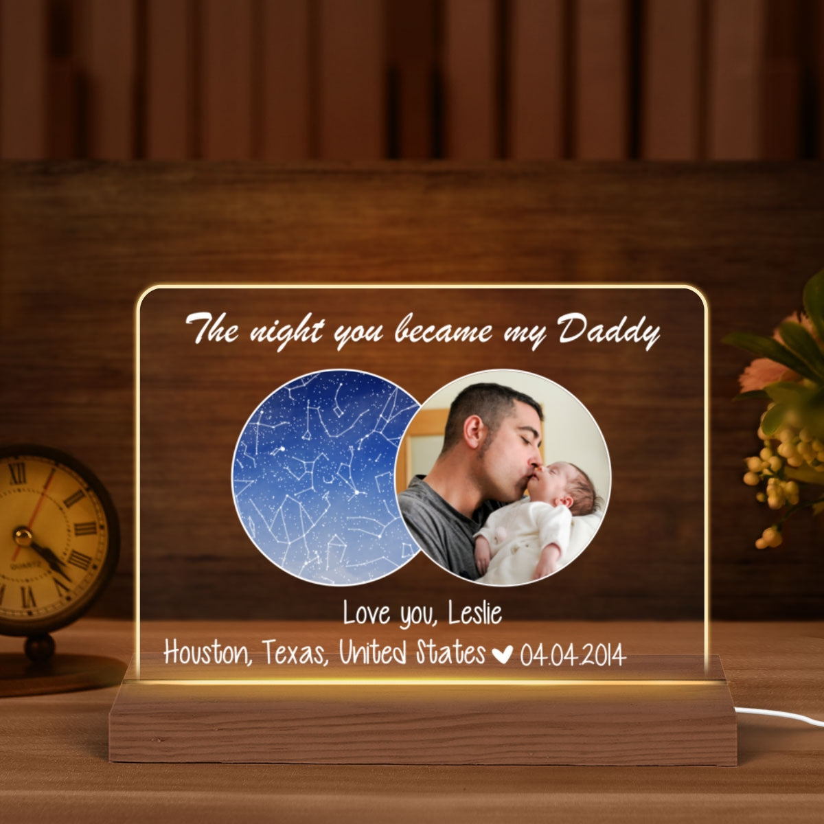 The Night You Became My Daddy Star Map Personalized Photo 7-Color LED Night Light, Heartfelt Gift for Dad, Gift for him