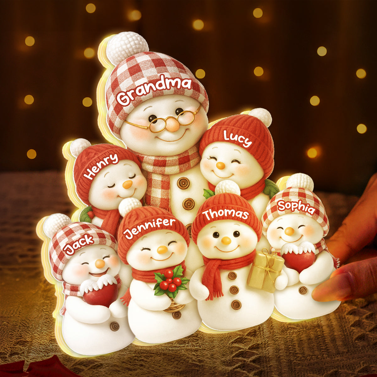 Snowman Grandma & Grandkids Together - Personalized Light Box - Christmas Gift for Grandma