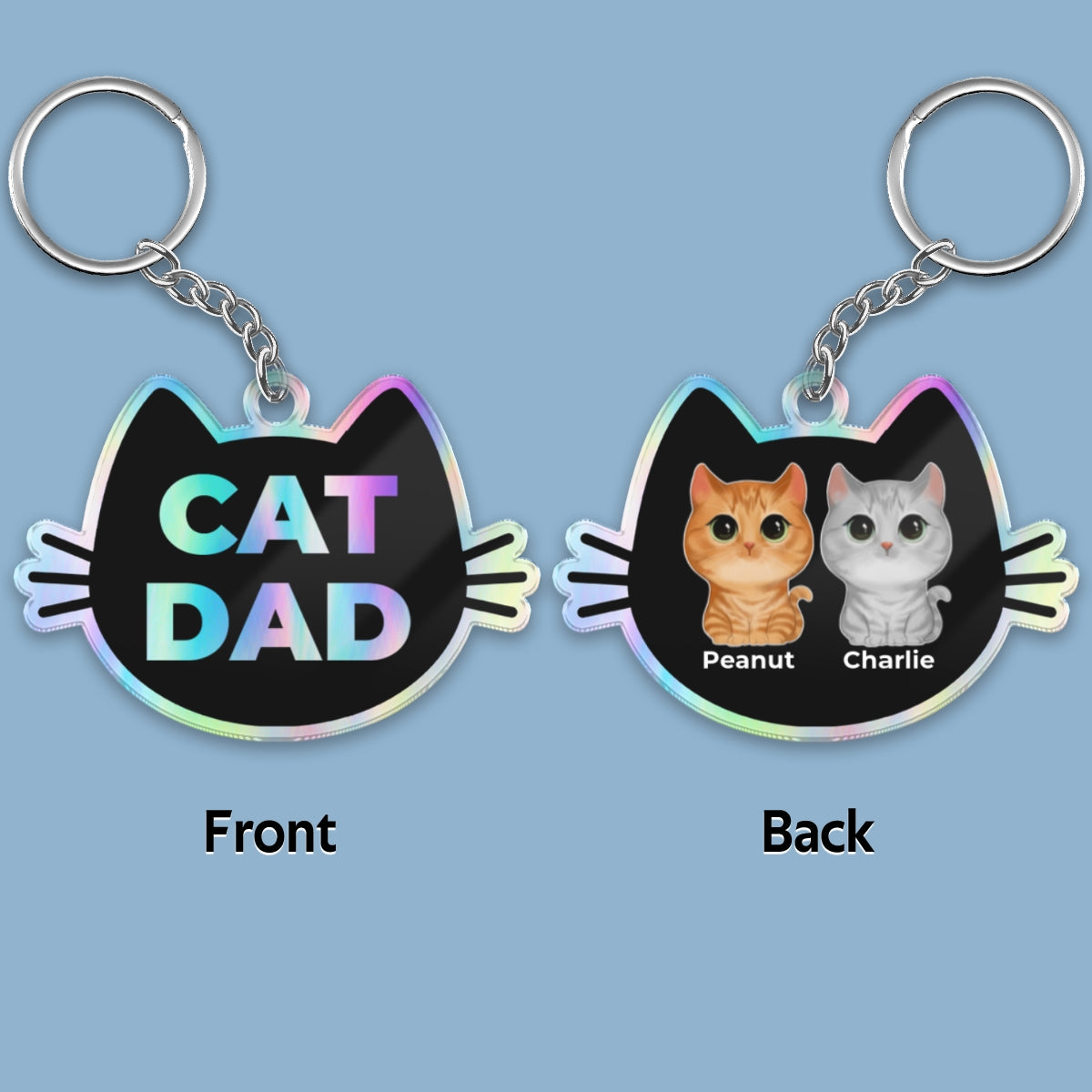 Galaxy Cat Dad Cat Face Shape Watercolor Cute Cats Father‘s Day Gift Personalized Acrylic Keychain