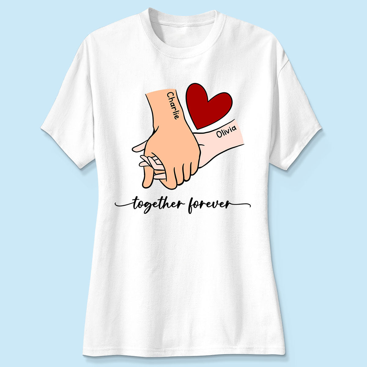 Personalized Couple Holding Hands Red Heart Shirt,  Gift, Anniversary Gift for Him for Her