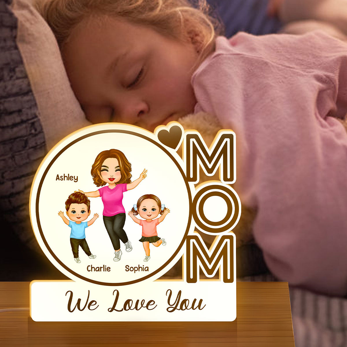 MOM We Love You Happy Woman & Kids Personalized Light Box