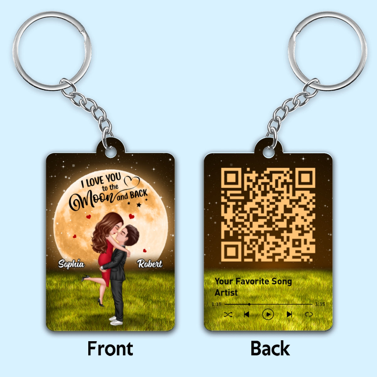Big Moon Doll Couple Hugging Kissing Personalized Acrylic Keychain
