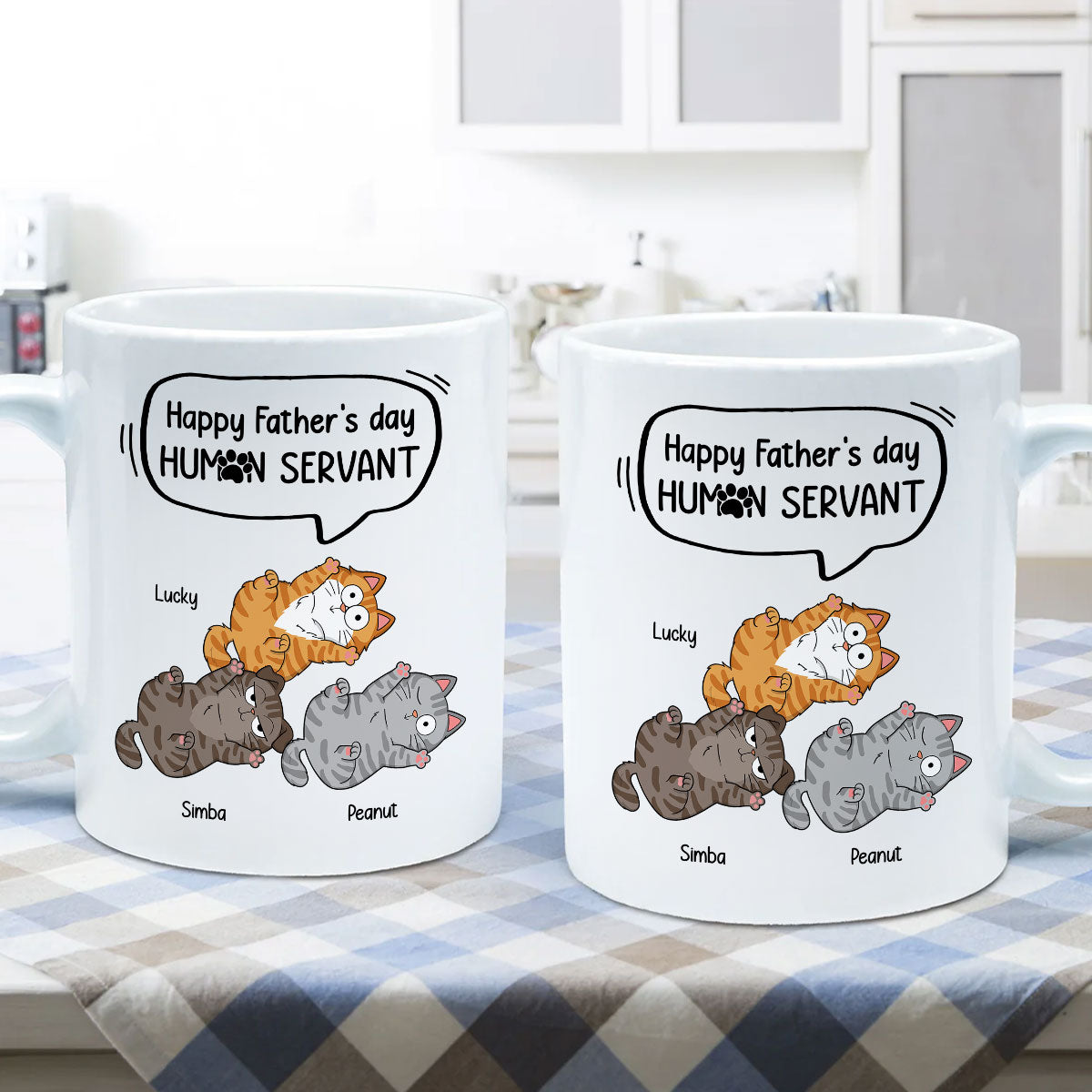 Happy Father's Day Human Servant Naughty Cats Personalized Mug