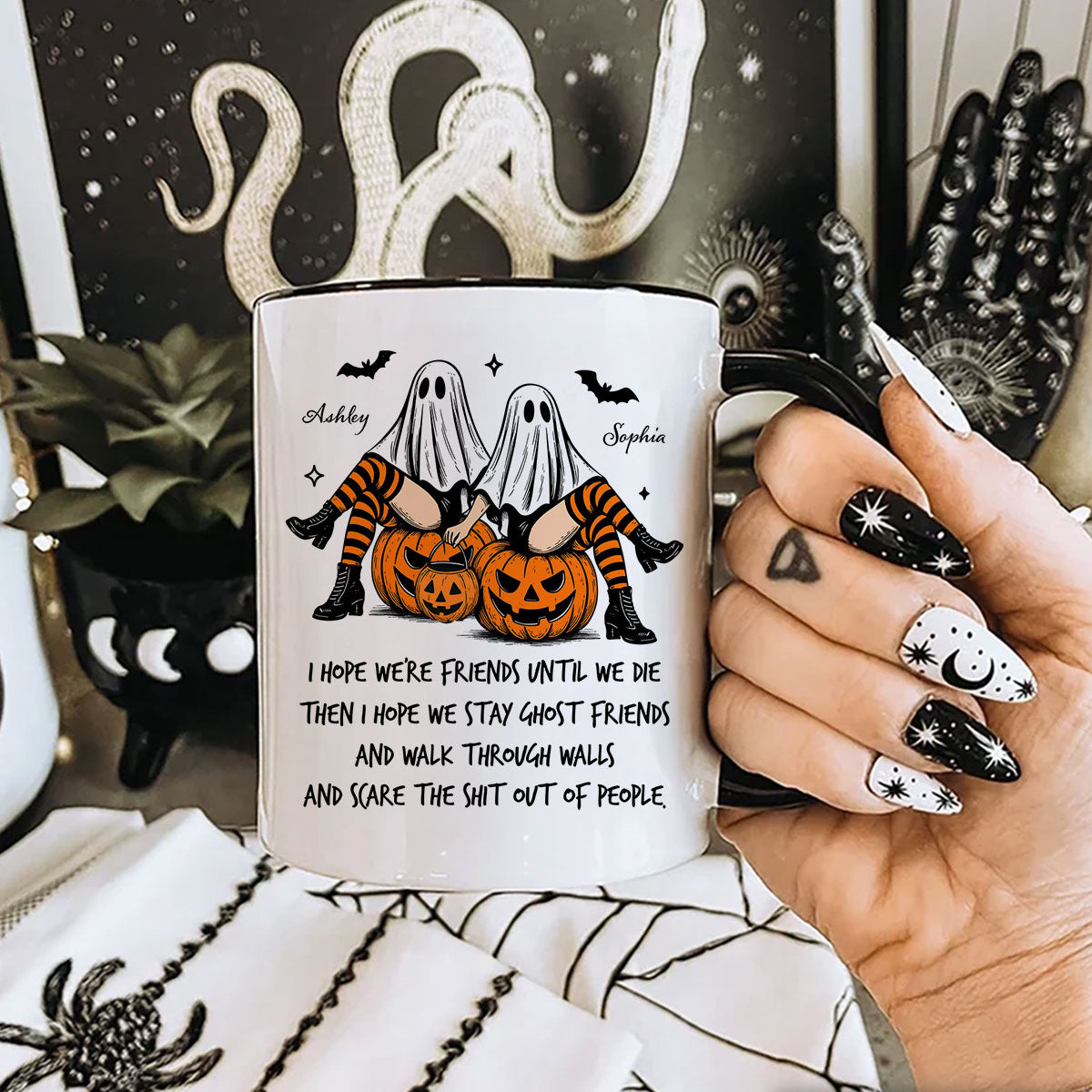 Ghost Girls We're Friends Until We Die Personalized Mug, Halloween Gift for Besties, Best Friends