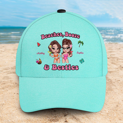 Beaches Booze & Besties, Summer Vibe Personalized Classic Cap, Gift For Best Friends