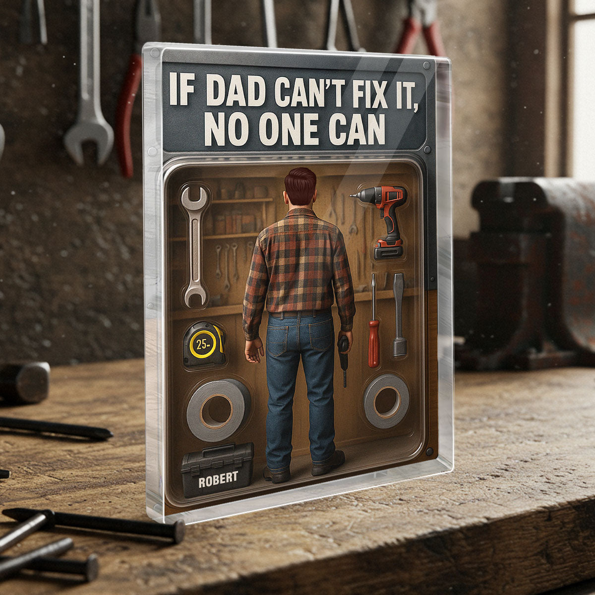 3D Effect If Dad Can't Fix It No One Can Custom Figure Personalized Flat Rectangle Acrylic Block