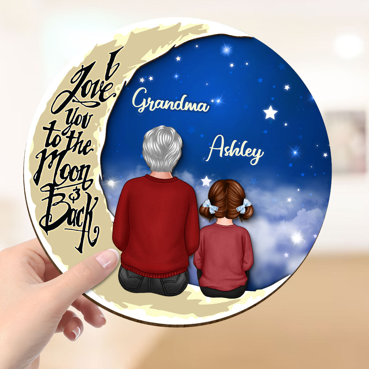 Grandma Grandkids On Moon Personalized 2-Layer Plaque