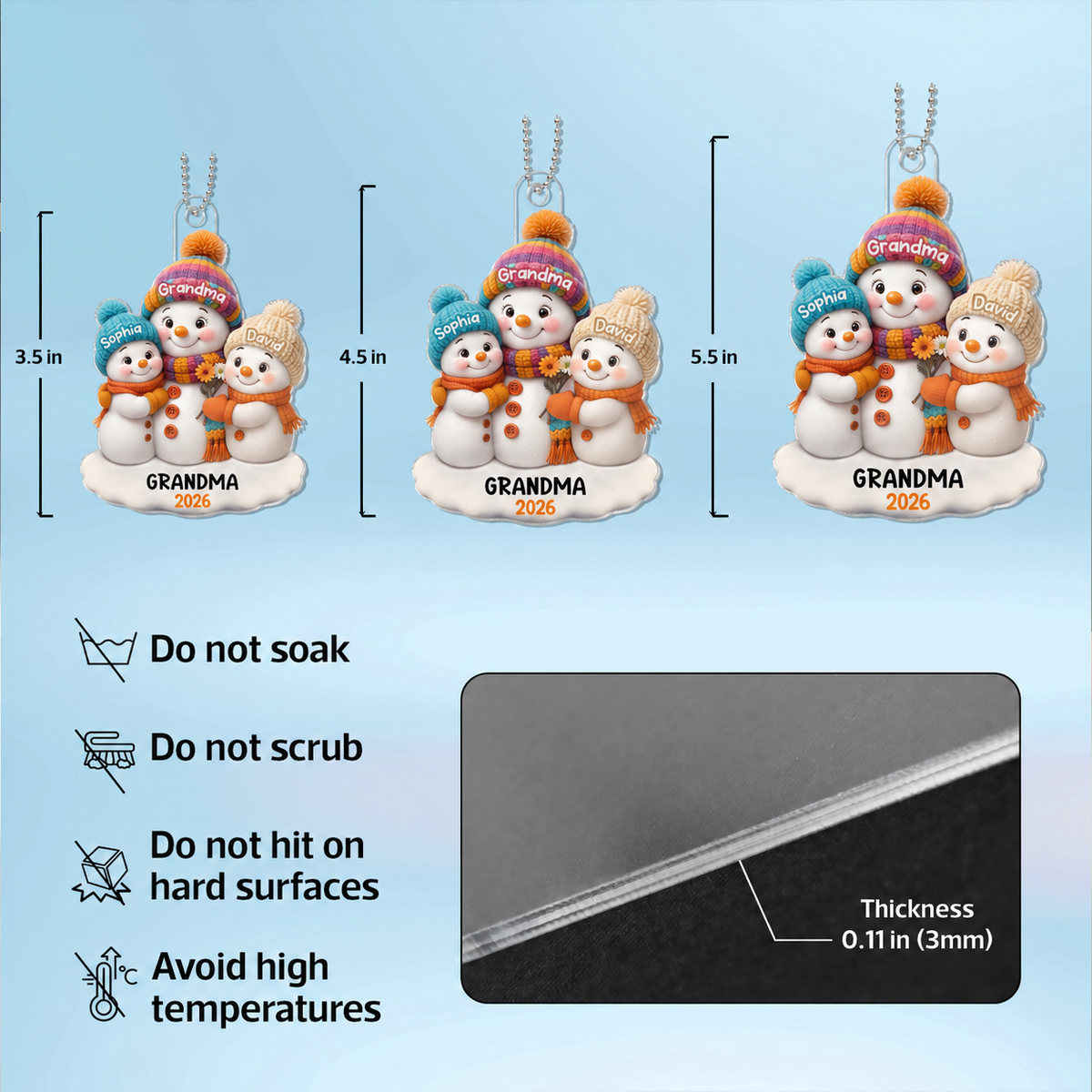 Snowman Grandma and Grandkids Personalized Acrylic Ornament, Christmas Gift for Grandma, Grandkids