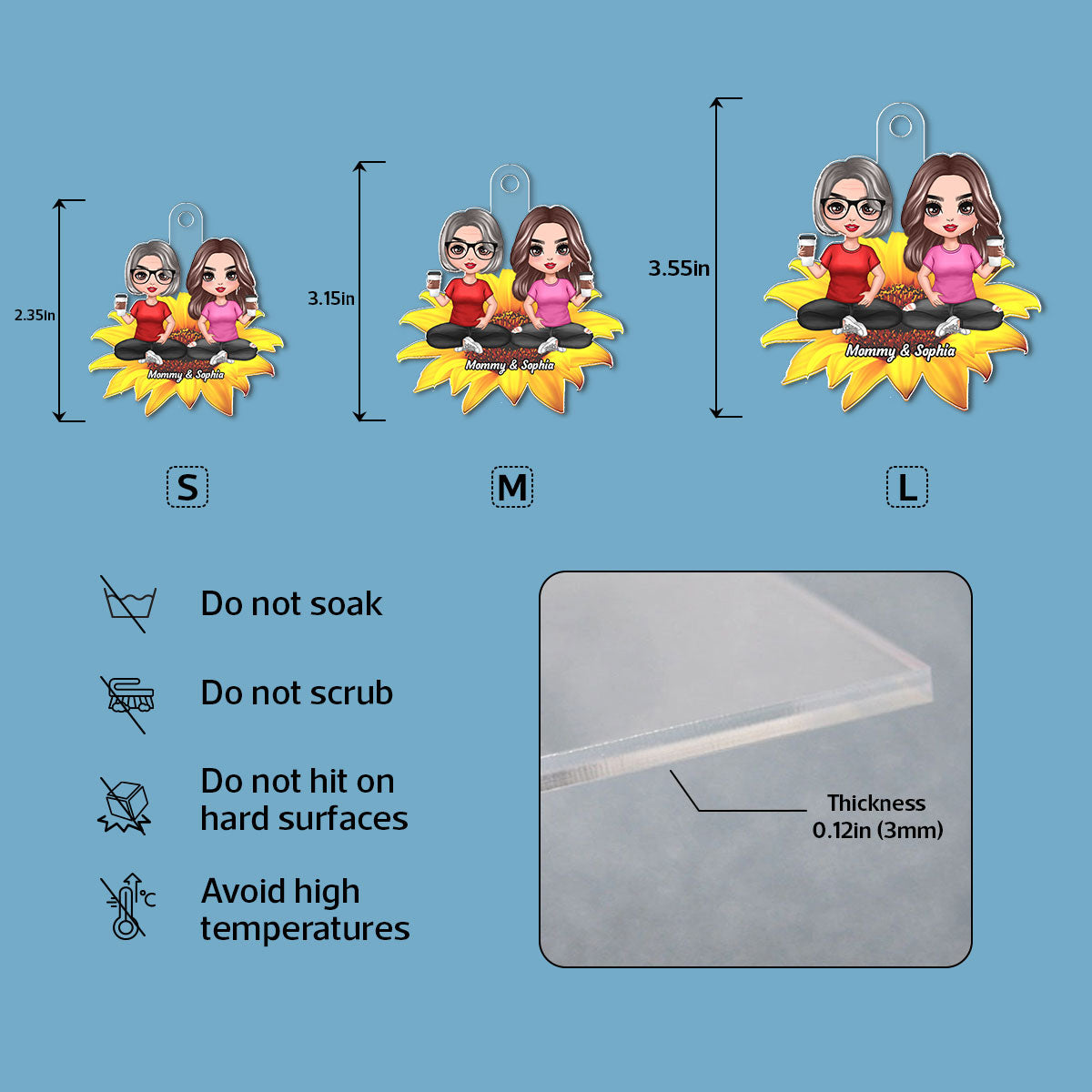 Mom Daughters Sons Sitting On Flower Personalized Acrylic Keychain