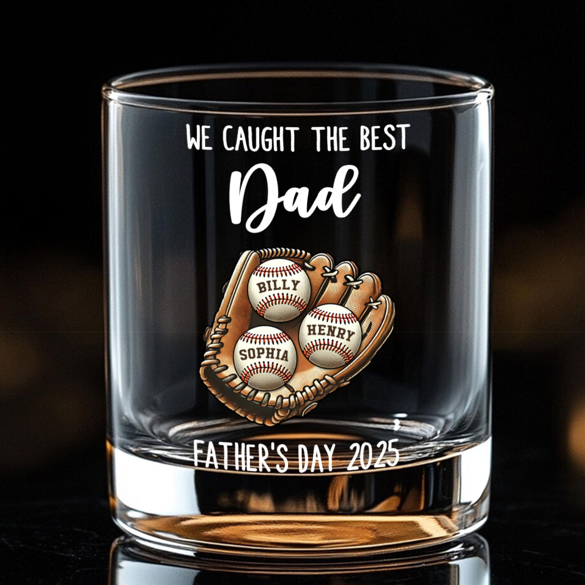 We Caught The Best Dad Baseball Personalized Whiskey Glass, Father's Day Gift for Dads