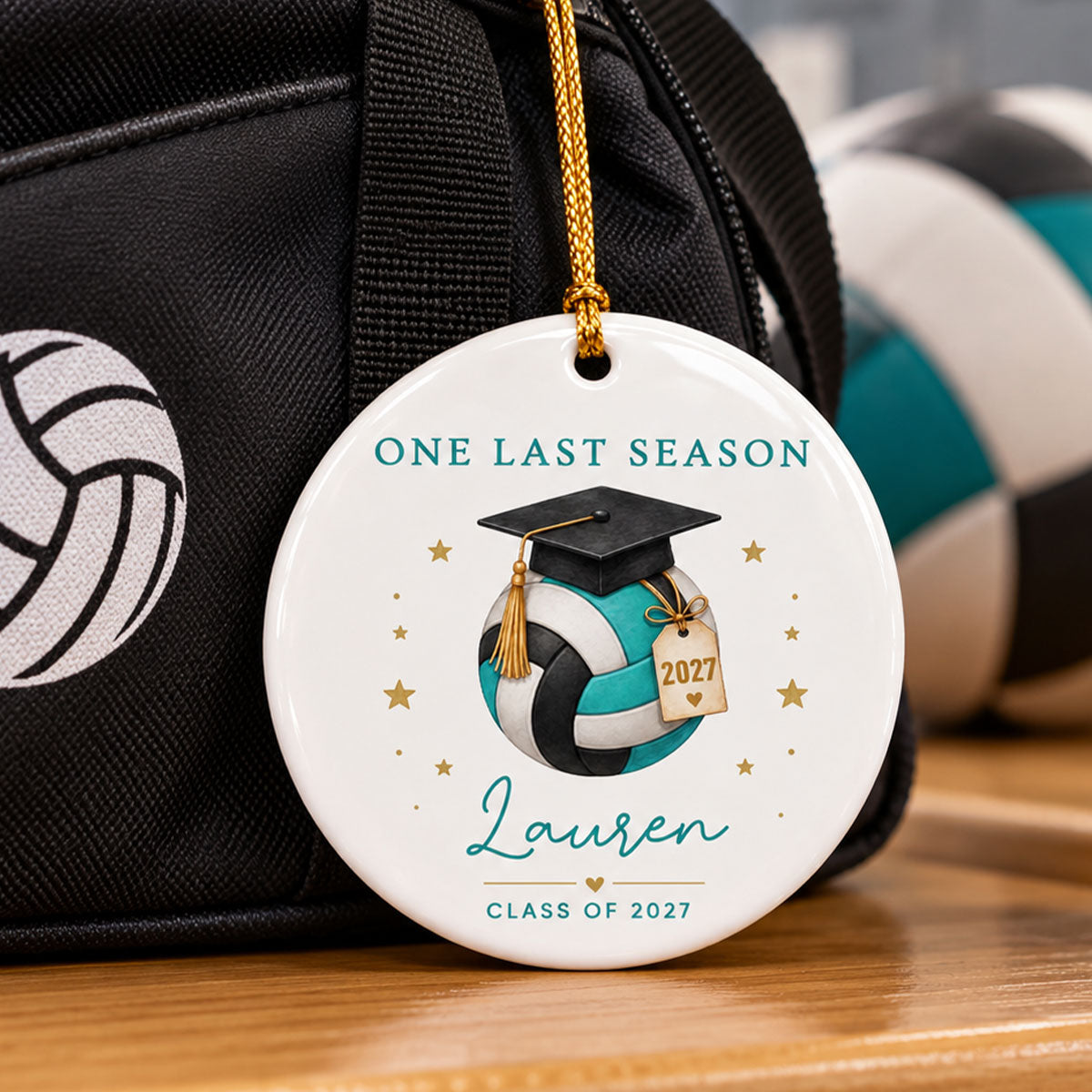One Last Season Volleyball Senior - Personalized Ceramic Ornament - Volleyball Senior Night Gift, Volleyball Senior Gift, Class of 2027
