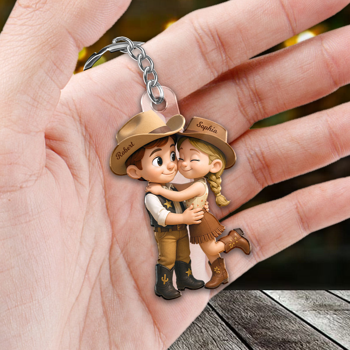 Cartoon Style Countryside Couple Cowboy Cowgirl Couple Matching Personalized Acrylic Keychain