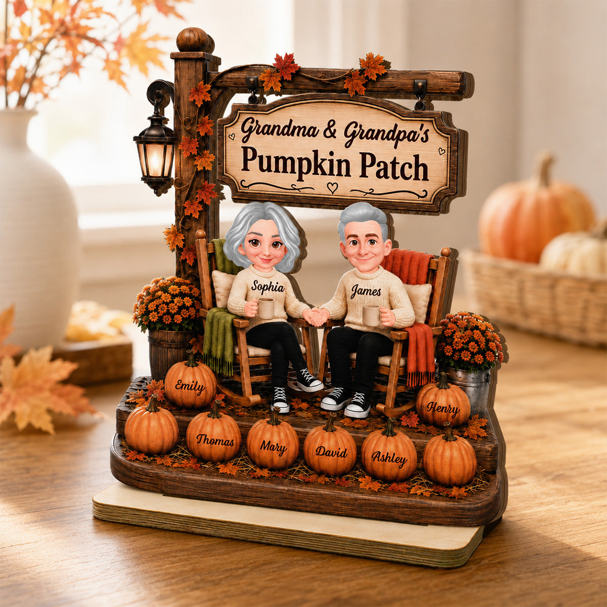Grandparents' Pumpkin Patch Fall Sign Post 2D Flat - Personalized 2-Layered Wooden Plaque - Cozy Fall Decor