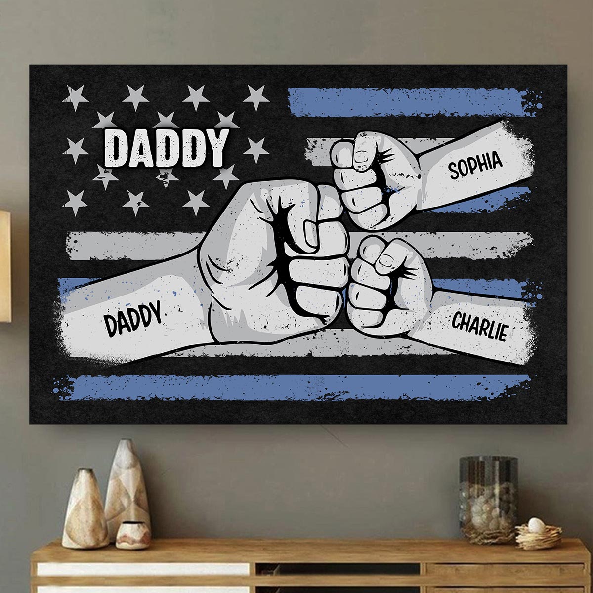 Dad Grandpa Fist Bump Nation Flag Personalized Poster, Father's Day Gift For Dad, For Grandpa, For Husband
